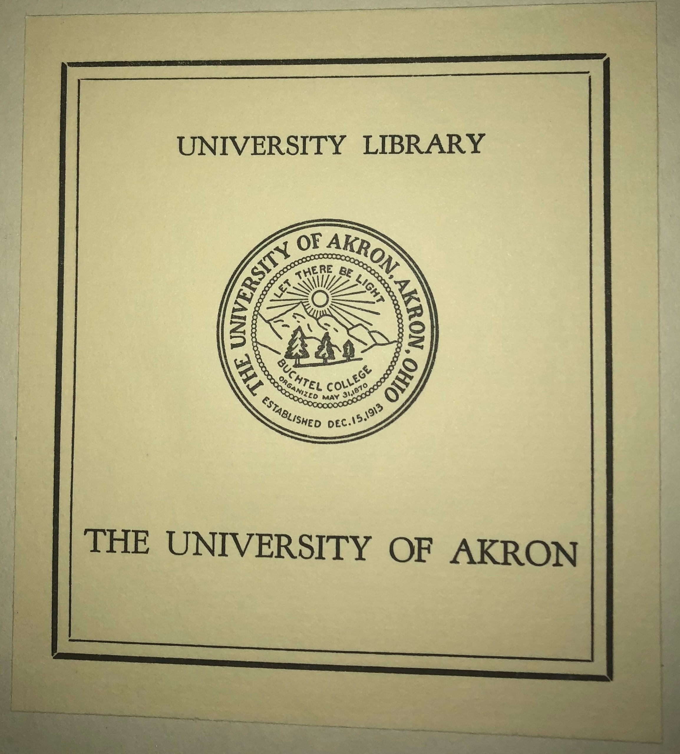 Historic University Library cover with the University of Akron seal