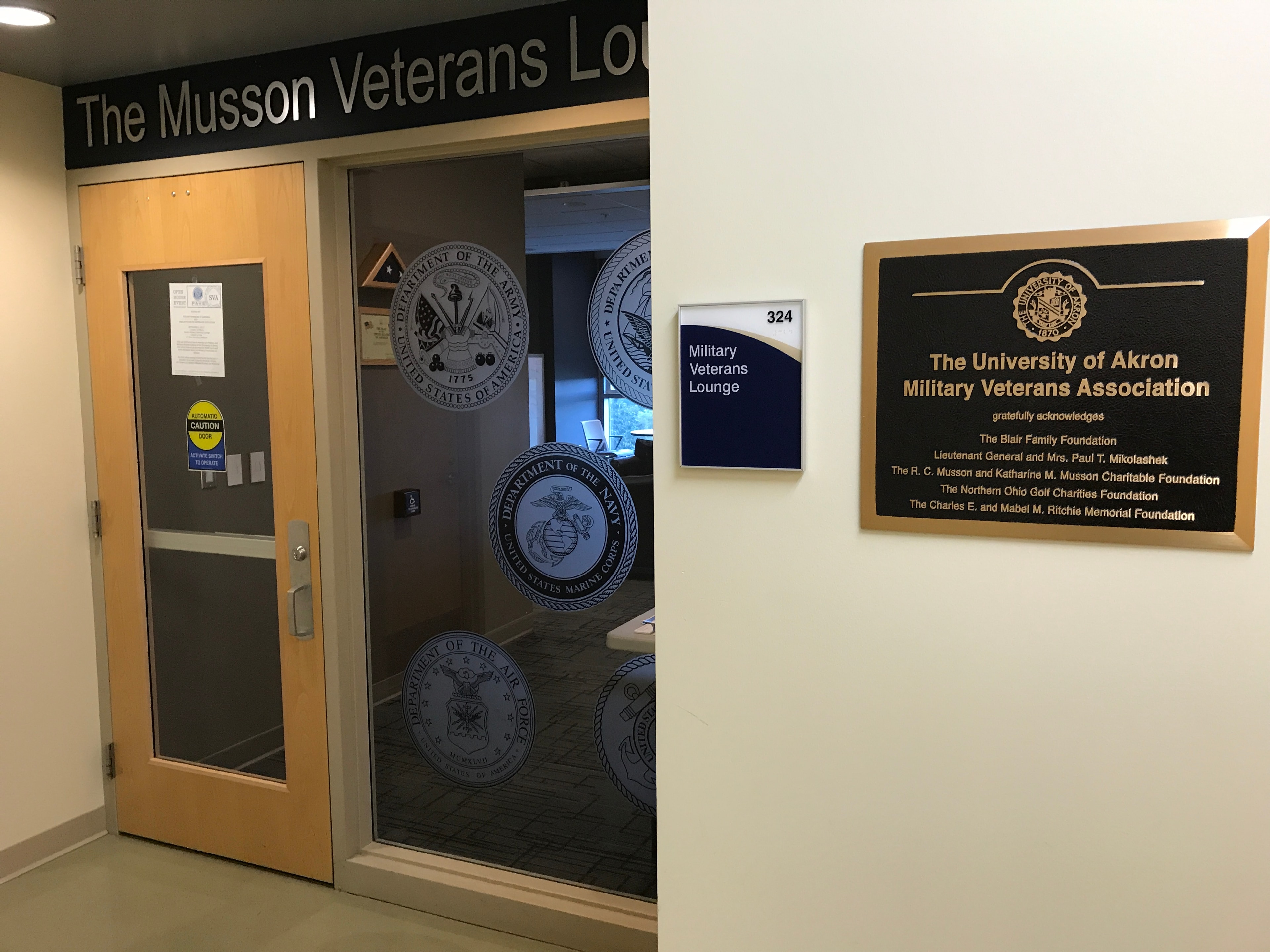 University of Akron Military Veterans Association lounge entrance