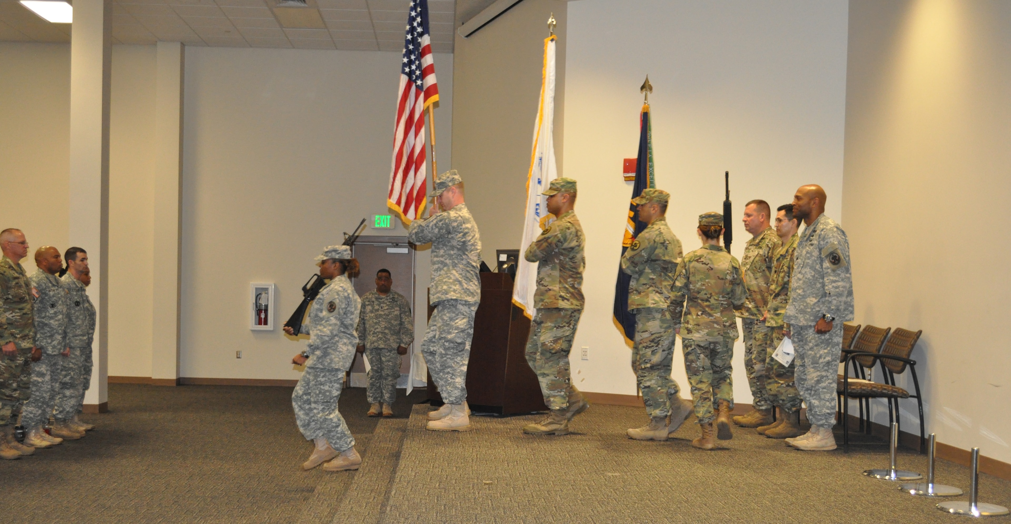 6th Battalion ARCD ceremony, color guard posting the colors
