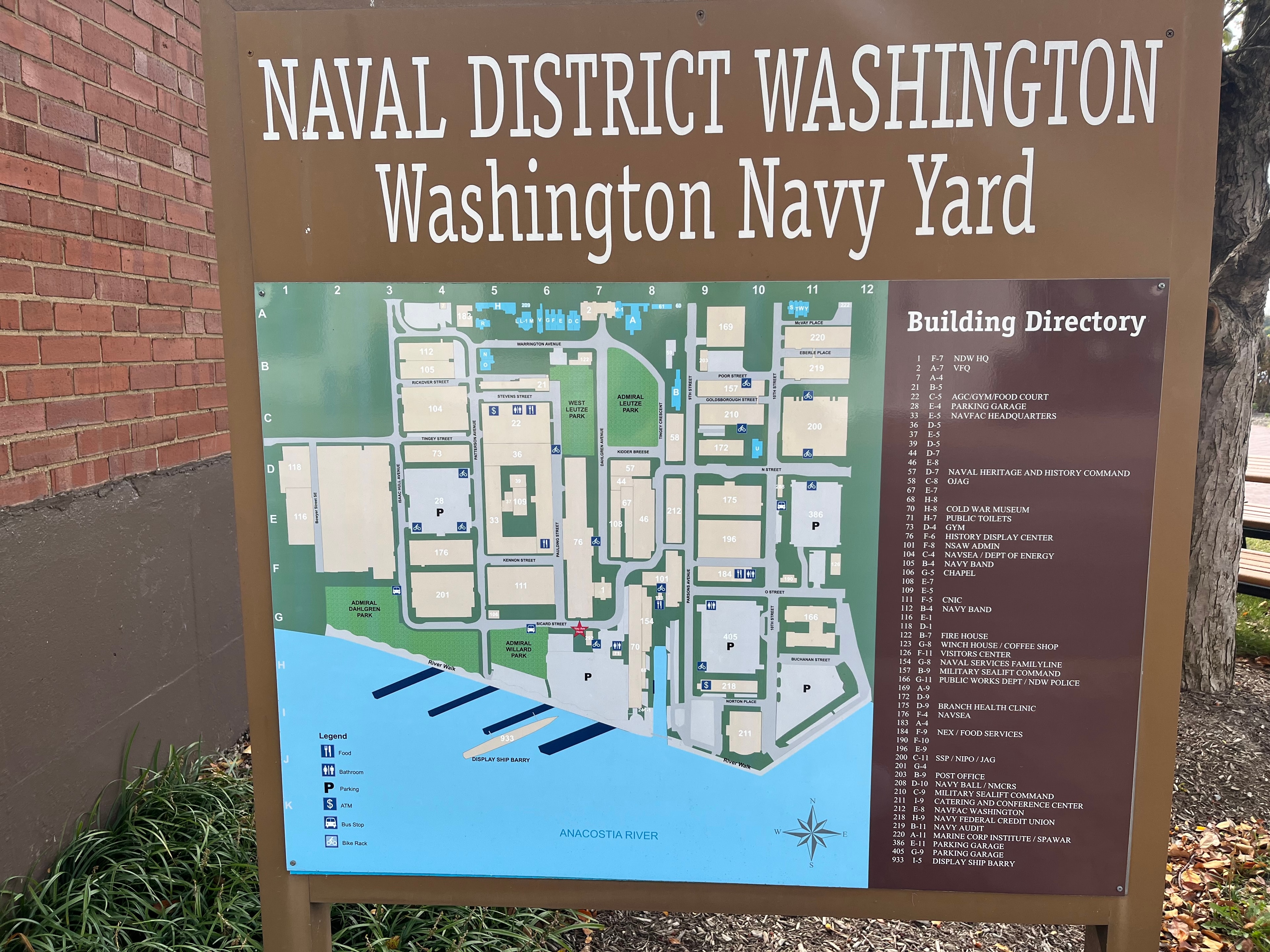 Naval District Washington — Washington Navy Yard campus map and building directory sign, Washington, D.C.