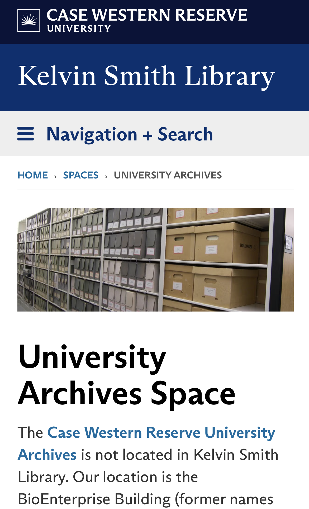 CWRU Kelvin Smith Library & University Archives information page