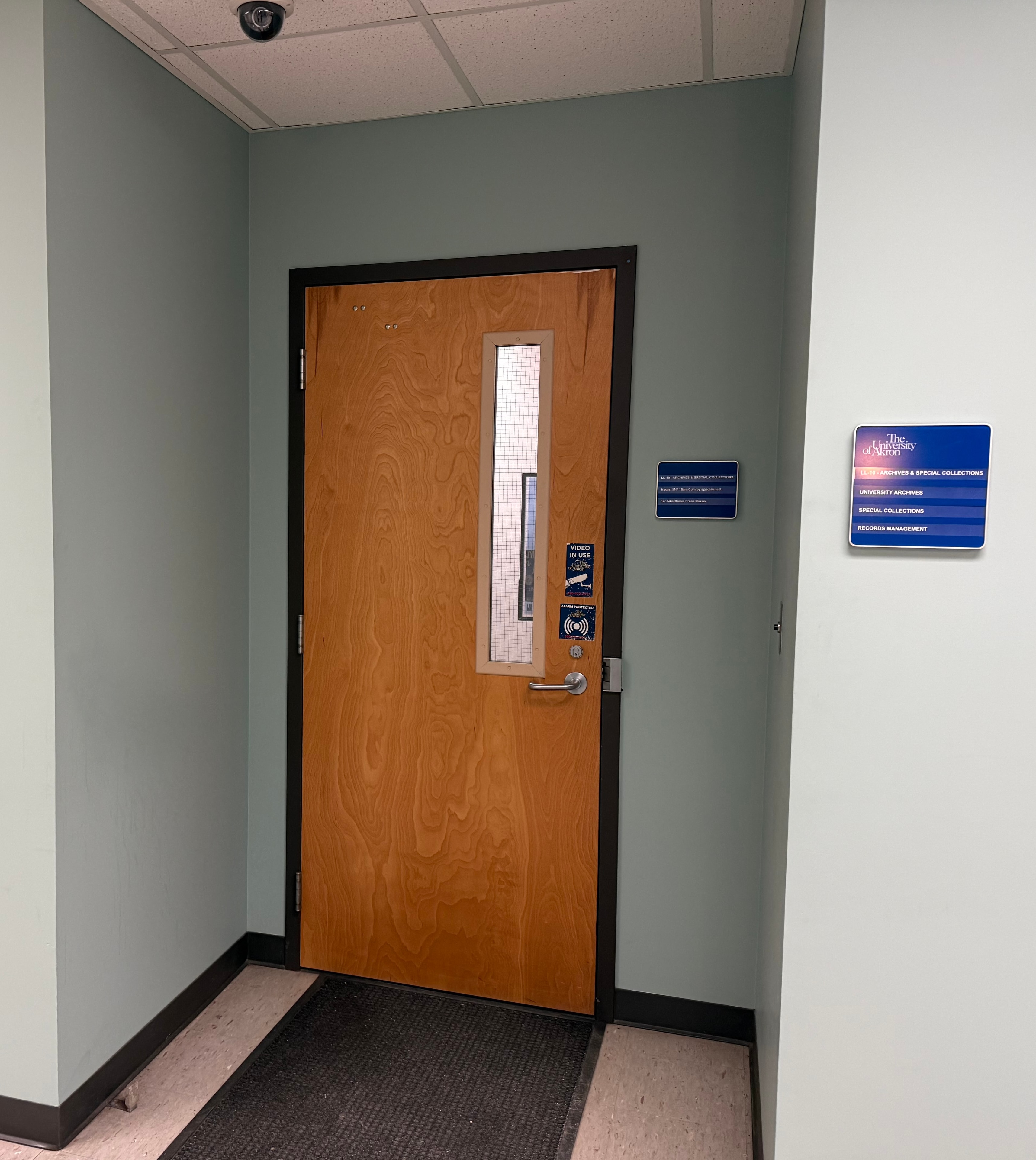 Entrance to University of Akron Library Archives and Special Collections