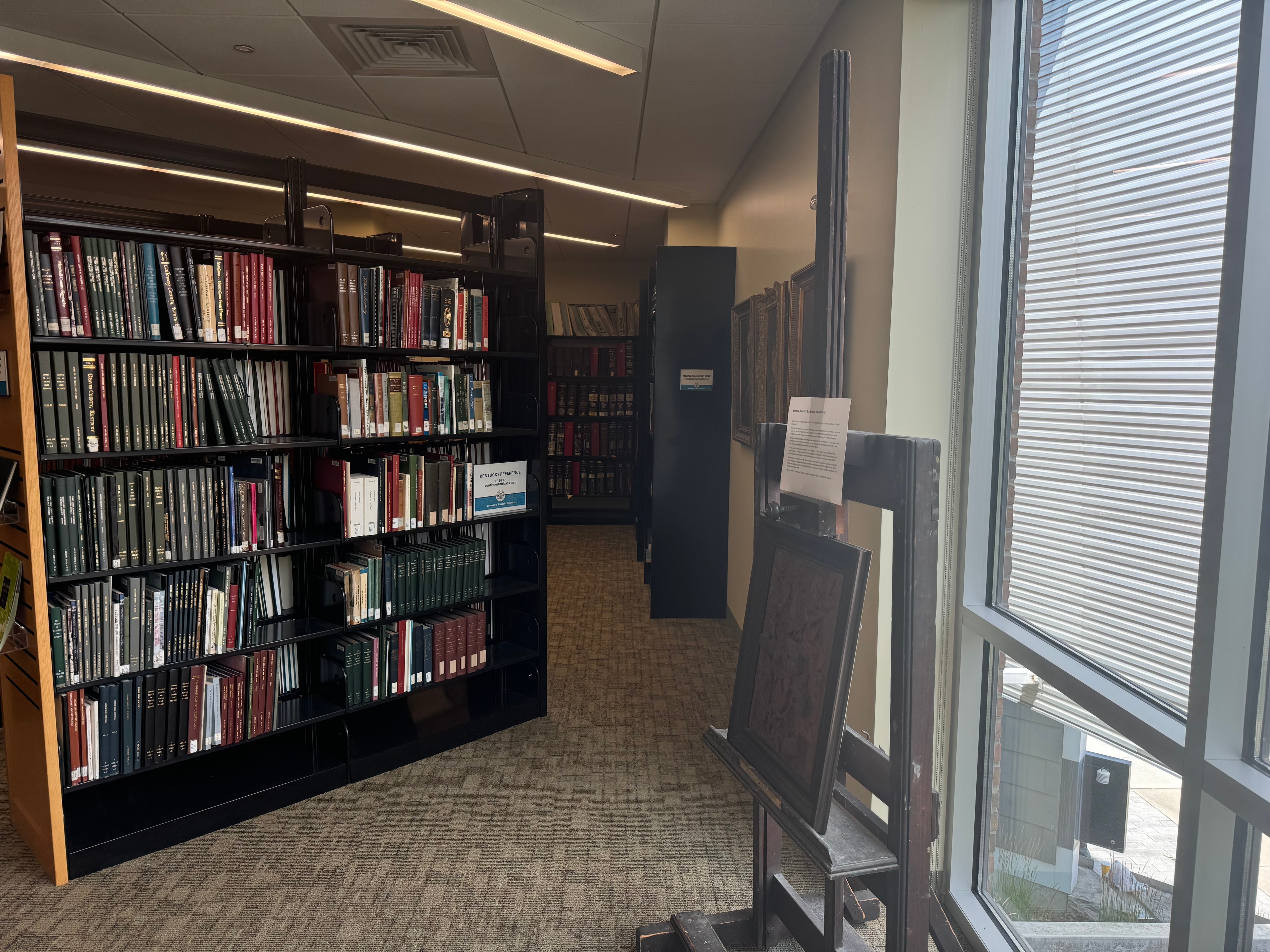 Covington Public Library Kentucky Reference stacks and local history collection — aisle view