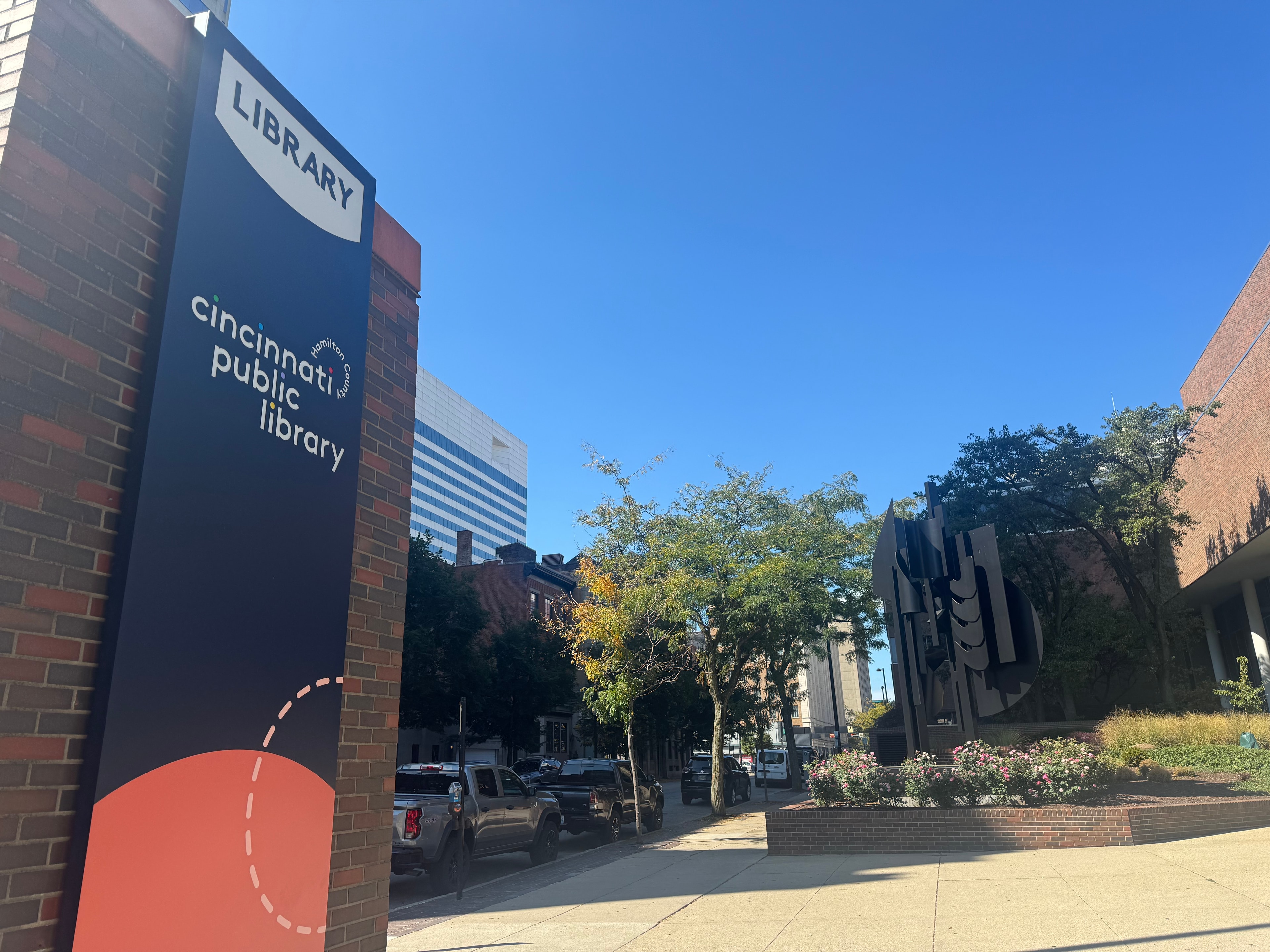 Cincinnati Public Library exterior sign, Hamilton County